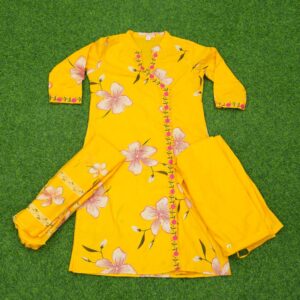 Yellow Color Floral Print 3pc Designer Dress