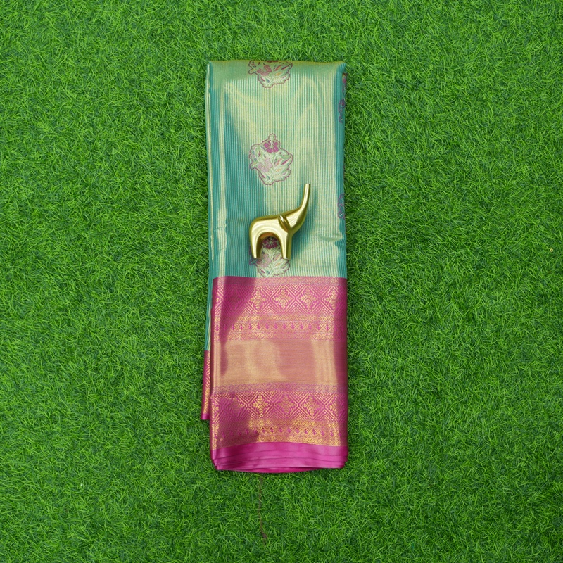 Sea Green and Rani Pink Colored Semi Pattu Saree