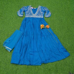 Blue Color Embroidered Designer Party Wear Long Frock