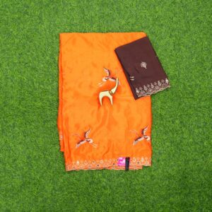 Orange and Brown Color Blouse Embroidered Work Saree