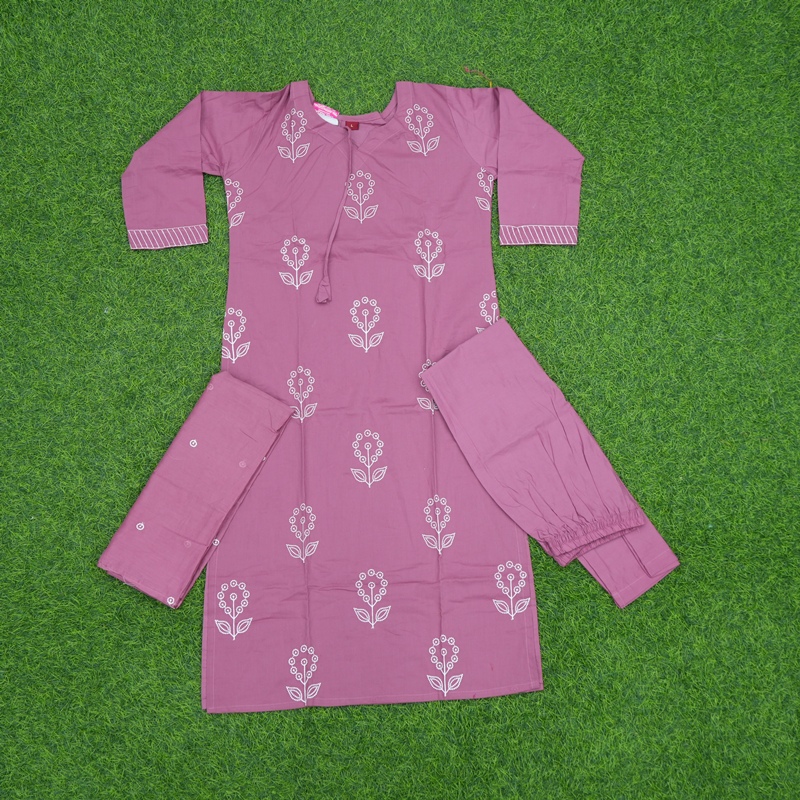 Pink Color With Floral Printed 3-Piece Cotton Designer Dress