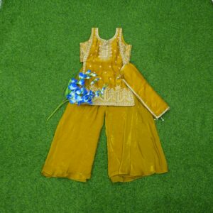 Mustard Yellow Color Embroidered Georgette Designer Sharara Set
