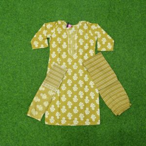 Mehendi Green Color Cotton Printed Designer Dress