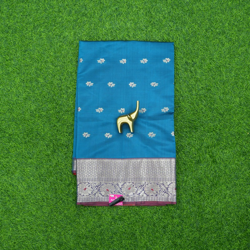 Teal Blue Color Daily Wear Saree With Traditional Zari Border