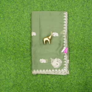10 690 GREEN Mehendi Green Color Elegant White and Silver Embroidered Work Saree