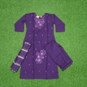 10 850 PURPLE Purple Color Floral Embroidered 3-Piece Designer Dress