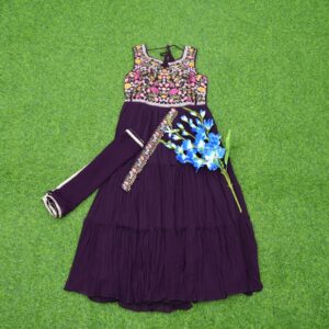 Dark Wine Color Embroidered Designer Party Wear Long Frock
