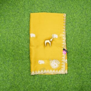 11 690 YELLOW Yellow Color Elegant White and Silver Embroidered Work Saree