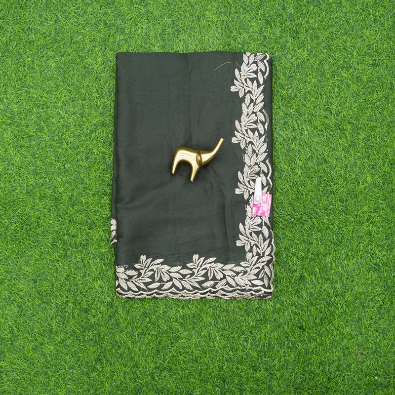 Mehendi Green Work Color Saree Embroidered With C-Pallu Border