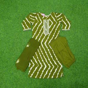 Dark Green Color Cotton Leheriya Printed Designer Dress