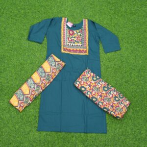 Teal Blue Color Kalamkari 3pc Designer Dress