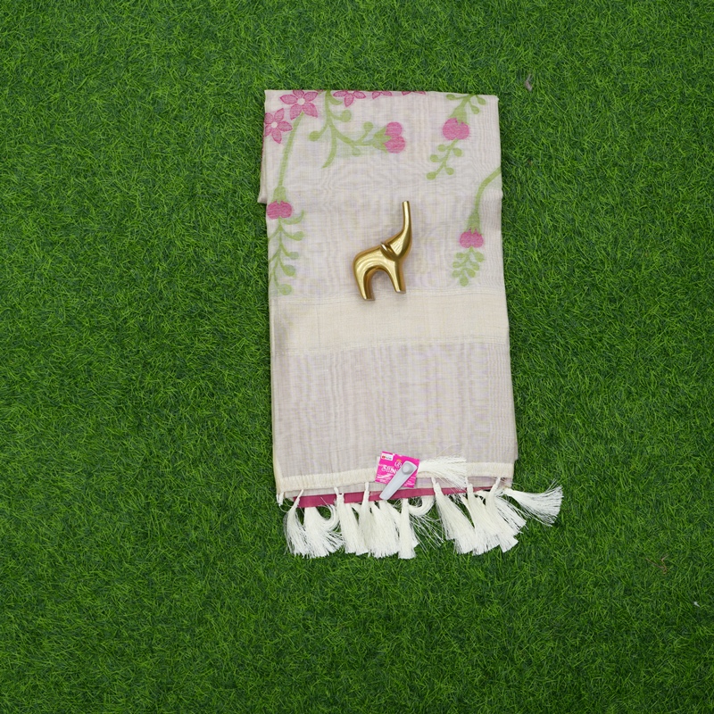 Cream Color Floral Print Fancy Saree