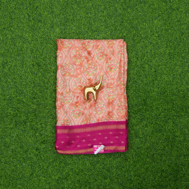 Peach and Pink Color Floral Printed Traditional Saree