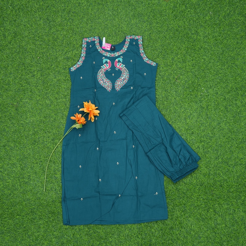 Sea Green Color Embroidered Peacock Designer 2-piece Set