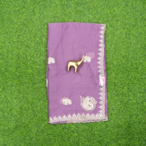 Lavender Color Elegant White and Silver Embroidered Work Saree