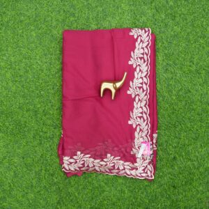 12 710 PINK Pink Color Work Saree Embroidered With C-Pallu Border