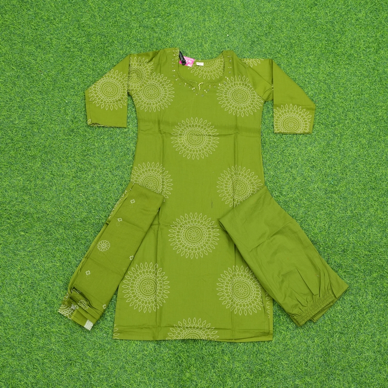 Green Color Mandala Print 3-Piece Designer Dress