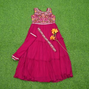 Pink Color Embroidered Designer Party Wear Long Frock