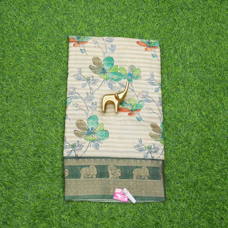 Cream and Green Color Daily Wear Saree