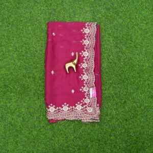 Reddish Pink Color Work Saree Embroidered With C-Pallu Border
