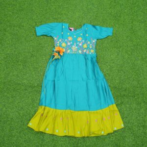 13 630 BLUE Teal Blue and Lime Green Color Embroidered Designer Long Frock