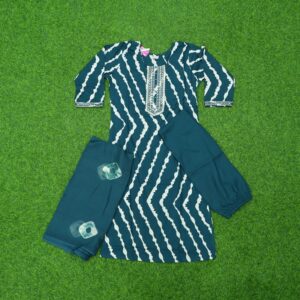 Teal Blue Color Cotton Leheriya Printed Designer Dress