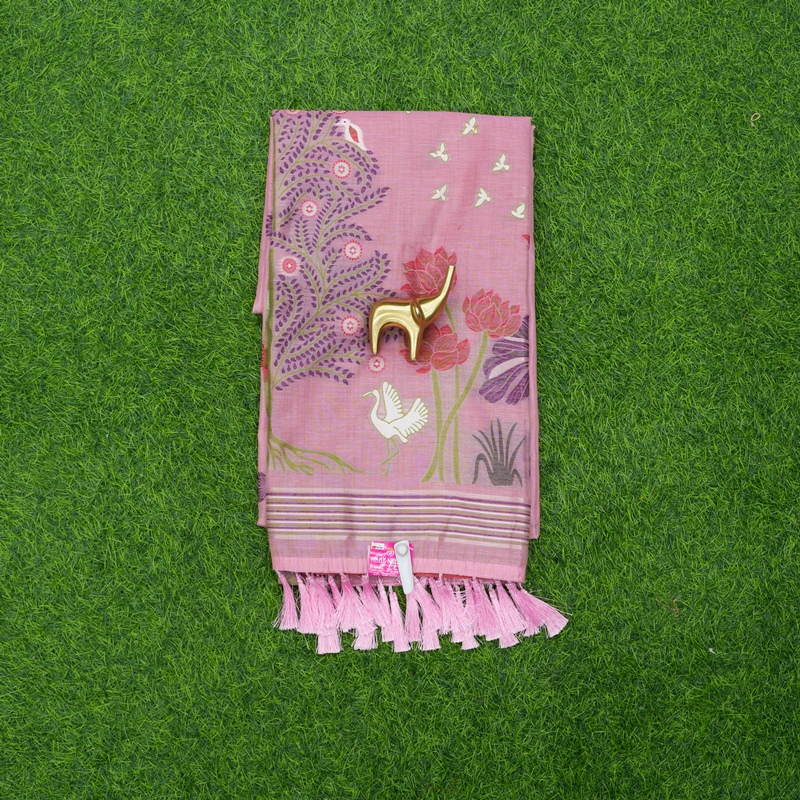 Pink Color Floral Print Fancy Saree