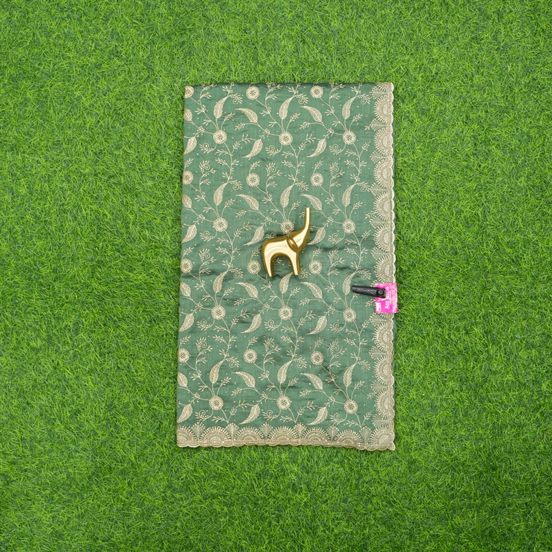 Green Color Silk Saree With Embroidered Floral Design