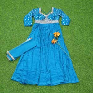 Sky Blue Color Embroidered Designer Party Wear Long Frock