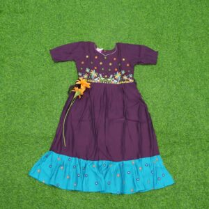 14 630 Wine Purple and Turquoise Blue Color Embroidered Designer Long Frock