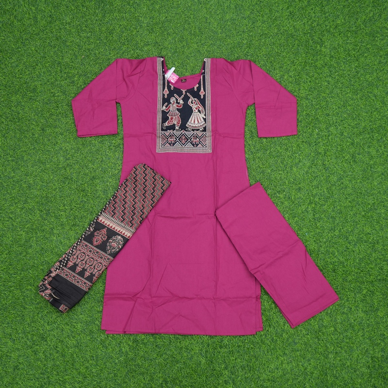 Pink Color Cotton Printed 3-Piece Designer Dress