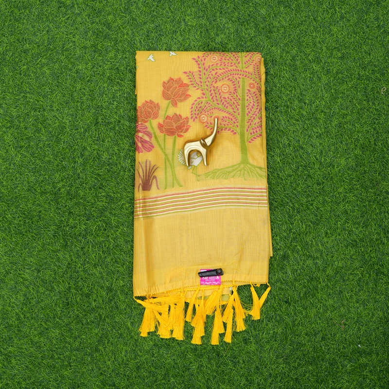 Yellow Color Floral Print Fancy Saree