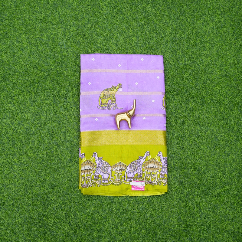 Lavender and Green Color Designer Daily Wear Saree