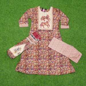 Cream and Red Color Kalamkari 3pc Designer Dress