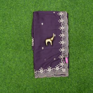 Violet Color Work Saree Embroidered With C-Pallu Border