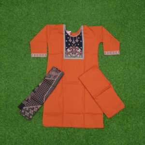 15 900 ORANGE Orange Color Cotton Printed 3-Piece Designer Dress