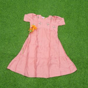 Peach Color Embroidered Cotton Designer Long Frock
