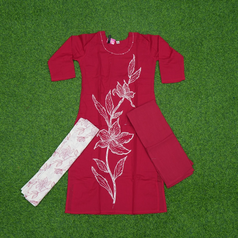 Maroon Color White Floral Thread Embroidered 3-Piece Designer Dress