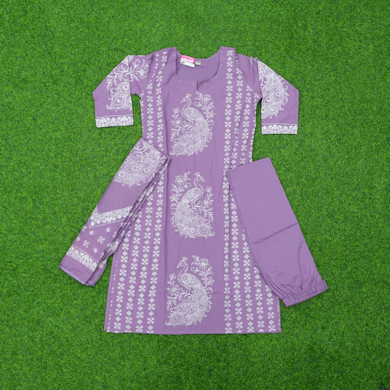 Lavender Color Floral Printed Designer Dress