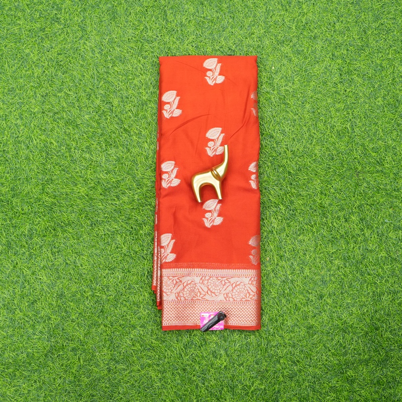 Orange Color Traditional Zari Border Georgette Fancy Saree