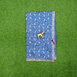 Blue Color Silk Saree With Embroidered Floral Design