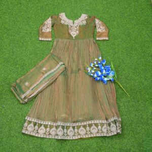 Green Color Embroidered Designer Party Wear Long Frock