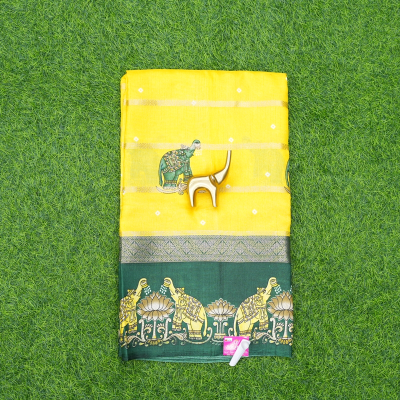 Yellow and Green Color Designer Daily Wear Saree