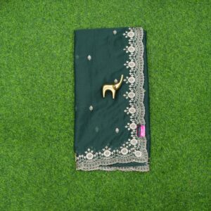 Bottle Green Color Work Saree Embroidered With C-Pallu Border