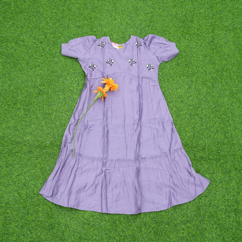 Lavender Color Embroidered Cotton Designer Long Frock