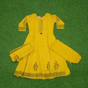 Yellow Color With Floral Prints and Geometric Border 3-Piece Designer Dress