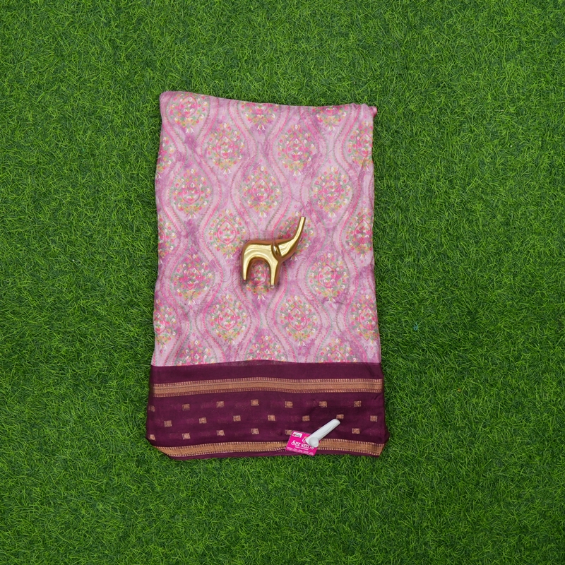 Pink and Wine Color Floral Printed Traditional Saree