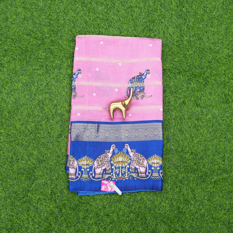 Pink and Blue Color Designer Daily Wear Saree
