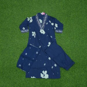 17 900 BLUE Blue Color Floral Printed Cotton 3-Piece Designer Dress