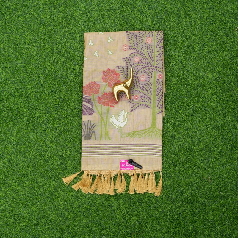 Cream Color Foral Print Fancy Saree